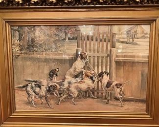 Edmund Osthaus /  Hunting Dogs / Watercolor and Gouache / 16 1/2 x 25 1/2"