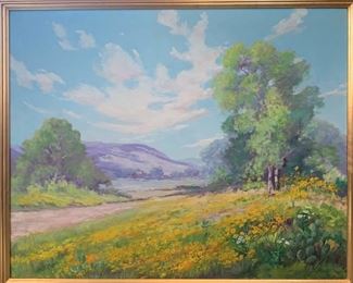 Nannie Huddle - Landscape with Coreopsis and Cactus / Oil on Canvas / 24 x 30" 