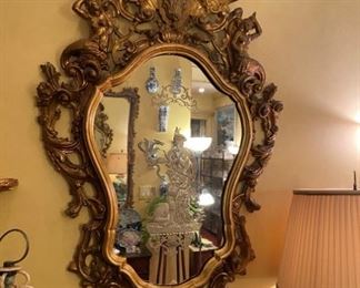 Pair of antique acid etched mirrors - male & female