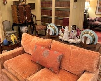 Pair of silk velvet down love seats