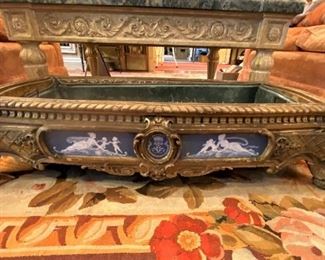 19th Century monumental gilt wood planter with ceramic inset