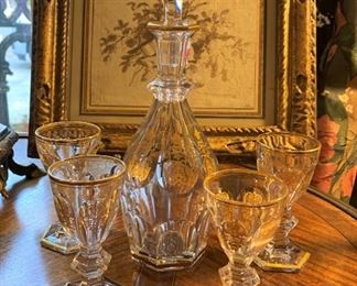 Baccarat appertif set; Antique French watercolor