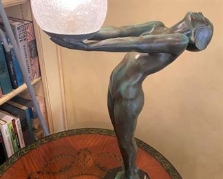 Max Le Verrier Art Deco “Standing Nude” lamp; original wiring; marble base; mint condition!