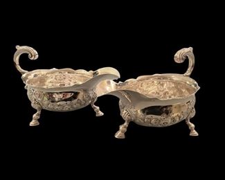Benjamin West hand chased sterling gravy boats