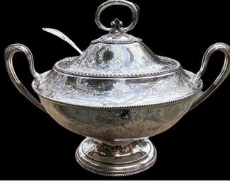 Old Sheffield covered tureen with spoon.  