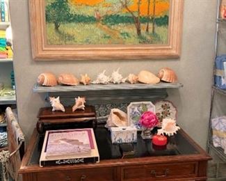 Vogel painting, antique desk, seashells.  It doesn’t get better than this!