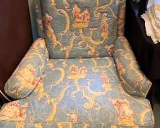 You want this down chair in perfect condition in amazing 80’s Oriental fabric!