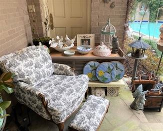Toile chair & ottoman