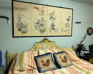 Oriental screen - King size French caned bed