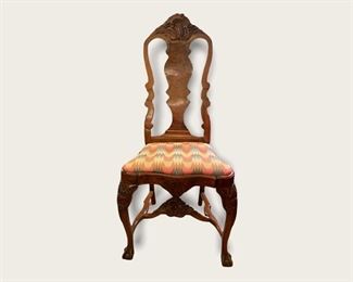 Set of (10) Period Queen Ann dining chairs.  Six are matching, two are larger and match each other.  Amazing burled set of chairs!