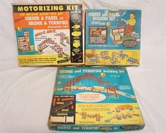 1065 3 KENNERS BUILDING SETS INCLUDES GIRDER & PANEL, BRIDGE & TURNPIKE, & GIRDER & PANEL, BRIDGE & TURNPIKE BUILDING SETS
