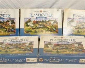 1070 5 PLASTICVILLE USA SILVER SERIES BUILDINGS, THREE OF WHICH ARE SEALED IN BOX
