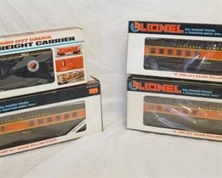 1120 4 LIONEL O & O27 GAUGE MODEL TRAINS, THREE OF THE TRAINS ARE ILLINOIS CENTRAL DINER 6-16049
