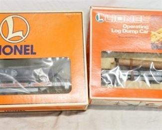 1153 LOT OF 2 LIONEL TRAIN MODELS, OPERATING LOG DUMP CAR & ORE DUMP CAR 6-26721
