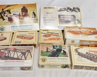 1160 LOT OF 9 BACHMANN MODEL TRAIN BUILDING KITS THREE OF WHICH ARE SEALED IN BOX
