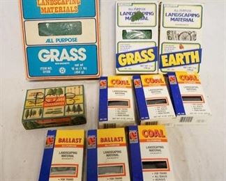 1208 LOT OF LIFE-LIKE ALL PURPOSE LANDSCAPING MATERIAL, INCLUDES GRASS, EARTH, COAL, & BALLAST 
