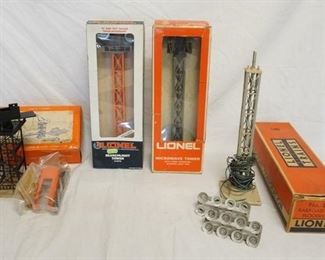 1215 LOT OF LIONEL MODEL TRAIN ACCSESORIES LOT INCLUDES HO BY LIONEL GANTRY CRANE NO. 0282, LIONEL SEARCHLIGHT TOWER 6-12716, MICROWAVE TOWER 6-2199, & RAILROAD YARD FLOODLIGHT NO. 195
