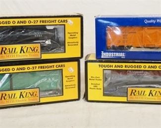 1286	LOT OF 4 O/O27 GAUGE MODEL TRAINS THREE ARE RAIL  KING ONE IS INDUSTRIAL RAIL
