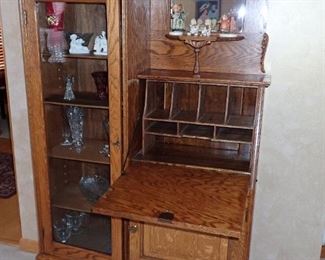 OAK SECRETARY WITH LOTS OF STORAGE