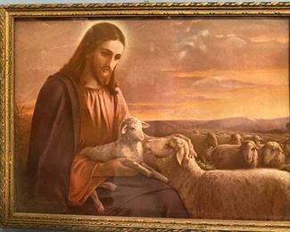 Christ and the Lamb vintage, framed art
