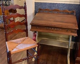 Woven chair and small writing desk