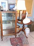 40's curio cabinet & mahogany piecrust table