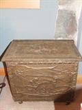 Brass relief English coal box