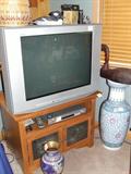 Mission oak component cabinet with stained glass doors. Sony Wega tv