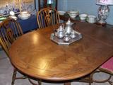 Drexel Heritage oak parquet top dining table & six chairs