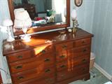 Cherry dresser with mirror. Top needs refinishing.
