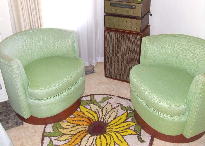 Great pair of Muller swivel chartreuse swivel chairs.