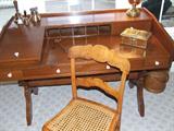 Nice tiger maple chair. Newer trestle desk.