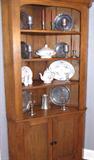 Open top butternut corner cupboard.