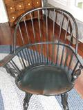 River Bend Chair Co. Set of six black Windsors, two with arms, four without.