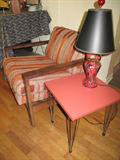 Thayer Coggin Milo Baughman zebra wood arm chair pair & nice little wire leg side tables.