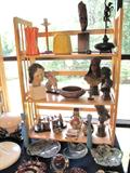 Turn of the century plaster busts, Red Wing, wooden carved Indian & bronze.