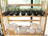 Russel Wright Iroquois 90 pc. set and hard to fine Wright glassware.