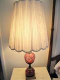 Pair of fancy cut back glass lamps.
