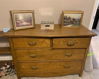 Thomas Kincade wooden boxes sitting atop circa 1910 Oak Dresser