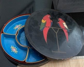 Antique/Vintage Japanese ceramic service piece with decorative original round wooden box 