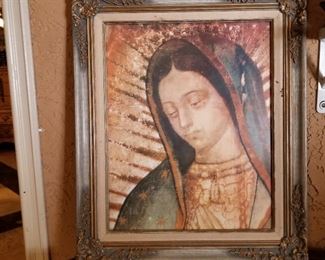 26" tall x 21" wide 
Print in carved wood frame