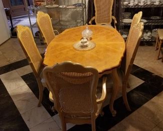 French Provincial dining set with 2 more leafs.
Extends from 8ft long to 5ft long