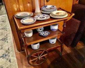 Vintage Tea Cart, Blue and White China