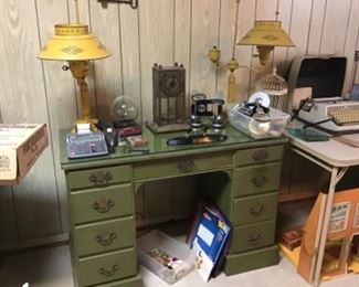 Mid Century Desk and Lamps