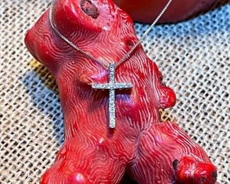 18K Gold Necklace with Diamond Crusted Cross