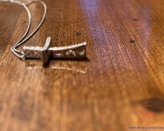 18K Gold Necklace with Diamond Crusted Cross