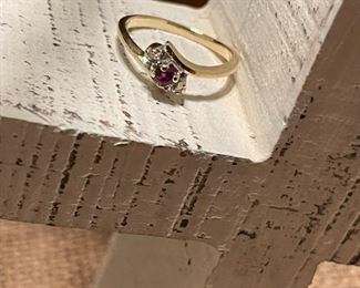10K Gold Diamond and Ruby Ring