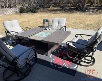 Plank and Hide Square Firepit with Winston Palazzo Swivel Chairs