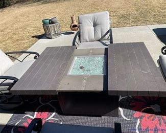 Plank and Hide Square Firepit with Winston Palazzo Swivel Chairs