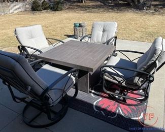 Plank and Hide Square Firepit with Winston Palazzo Swivel Chairs